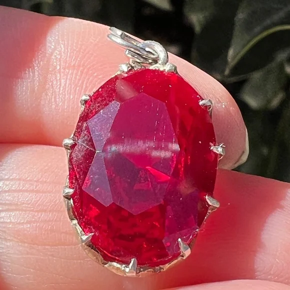 VINTAGE RUBY RED PASTE USSR SOVIET RUSSIAN PENDANT 875 STERLING SILVER STAMPED